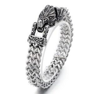 Bracciale vichingo testa di lupo vintage in acciaio inossidabile 304 a maglia intrecciata