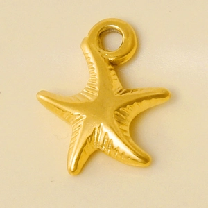 Macro shot of 304 stainless steel starfish pendant detail with golden metallic finish