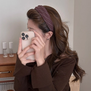 Chic burgundy striped fabric headband for women with a stylish minimalist Korean aesthetic