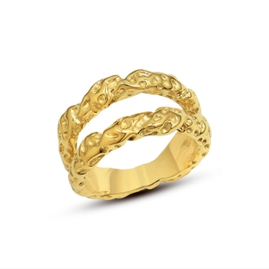 Double-layered 18k gold plated titanium ring with hammered liquid metal lava texture