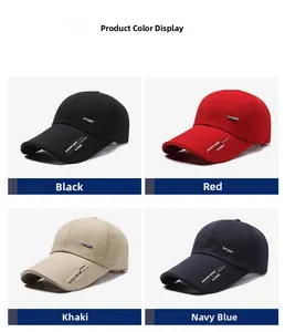 Détails de quatre casquettes de baseball en noir, rouge, kaki et bleu marine au choix