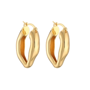 Macro shot of 18K gold plated twisted oval earrings with a polished mirror finish
