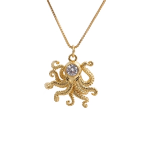 Zirconia Copper Necklace Octopus Leaf Feather Star Flower Pendant Elegant Women Jewelry
