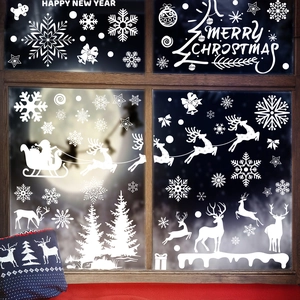 Stickers de fenêtre de Noël blancs avec rennes, flocons de neige et scènes de fêtes