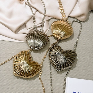 Mini Evening Bag Heart Shell Shape Metal Zinc Alloy Pleated Texture With Ball Chain For Women Party Wedding