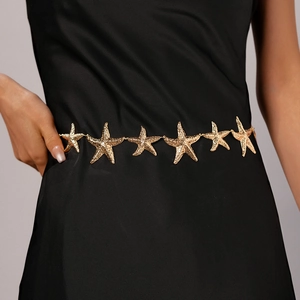 Vintage golden starfish waist chain with textured metallic link design for women