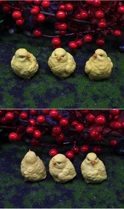 Three cute miniature yellow resin chick figurines for garden moss decor landscape