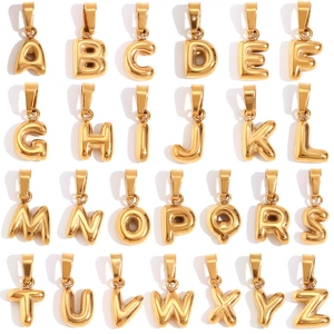 Stainless Steel 3D Bubble Letter Pendant For Women 18K Gold Plated Puffy Initial Charm DIY Necklace Jewelry Making Accessory