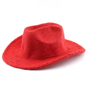 Classic red wool felt western cowboy hat with wide curved brim for party fashion