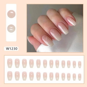 Pink and creamy yellow gradient short ballet press-on nails set with glossy finish