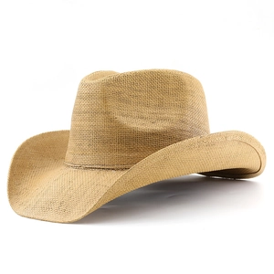 Classic wide brim straw cowboy hat with pinched crown in natural brown for sun protection