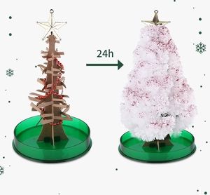 Comparison of magic growing Christmas tree before and after 24h crystallization process