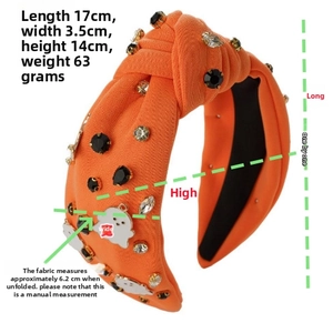 Vue détaillée de la taille du serre-tête fantôme orange avec strass pour Halloween