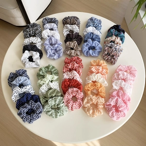 Floral Polka Dot Checkered Fabric Hair Scrunchies Elastic Hair Ties For Women Girls Sweet Korean Style Hair Accessories