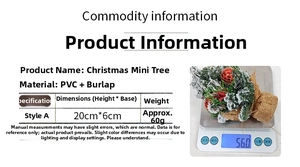 Miniature Christmas tree specifications: 20cm PVC tree with linen base weighing 60g