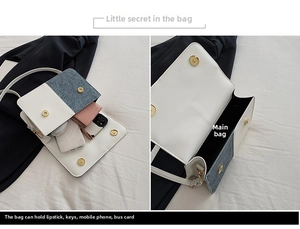 Detail view showing large interior capacity of the color-block crossbody square bag