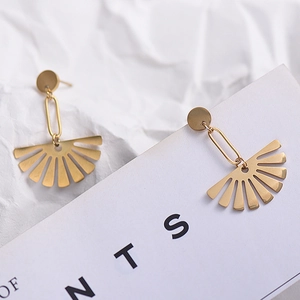 18K gold plated stainless steel fan shaped drop earrings with a modern geometric design