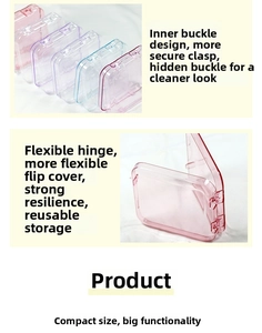 Detail of transparent nail storage box with snap-lock and durable hinges in multi-colors