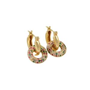 Fashionable gold hoop earrings with multi-color zircon circles for a stylish look