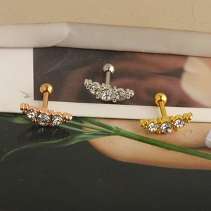 Three-piece set of curved zircon labret studs in rose gold, silver, and gold finish