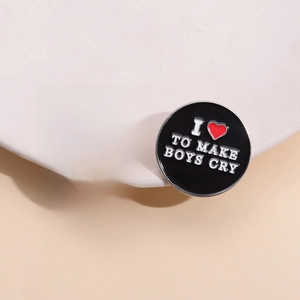 Alloy Enamel Pins Heart Round Badges Black Red Slogan Quote Punk Y2K Fashion Accessory For Backpack Jacket