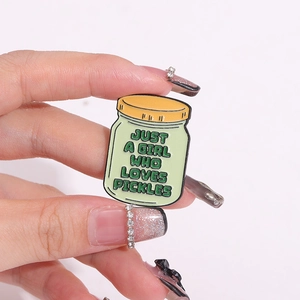 Creative enamel pickle jar pin with Just A Girl Who Loves Pickles slogan for backpacks