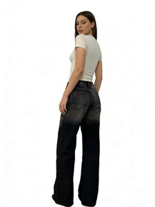 Women's gradient washed denim jeans with a retro loose straight fit and high waist style