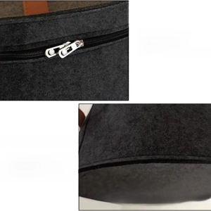 Detail view of foldable felt hat box featuring dual zippers and durable reinforced stitching