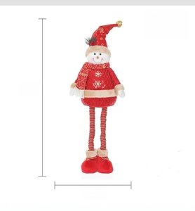 Detail view of 80cm telescopic Christmas snowman doll with striped legs and red hat