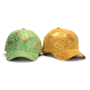 Casquettes de baseball vertes et jaunes pour femmes avec motifs graffiti dorés et visière