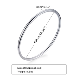 Detail view of 3mm silver stainless steel bangle showing inner diameter and thickness spec