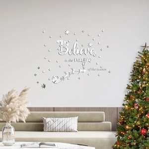 Silberner Spiegel-Acryl-Wandaufkleber mit Believe in the magic of the season Text