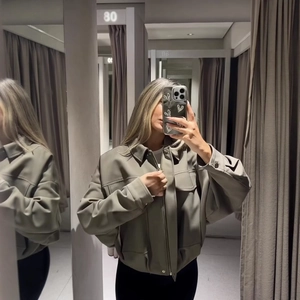 Giacca Corta In Ecopelle Da Donna Cerniera Colletto A Punta Streetwear Capispalla Con Tasche