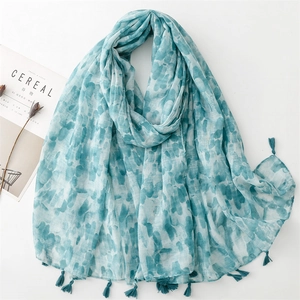 Long Scarf Shawl Abstract Print Polyester Voile Lightweight Sun Protection With Tassels For Women Travel Beach