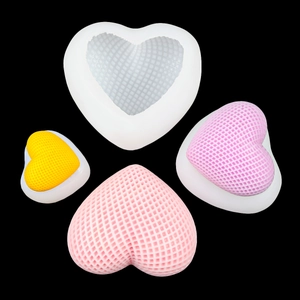 3D heart shaped silicone mold set for DIY candles with intricate grid weave pattern texture