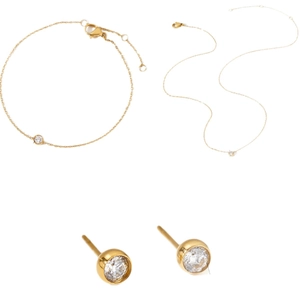 Elegant gold-plated stainless steel jewelry set with round cubic zirconia bezel pendants