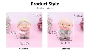 Detailed dimensions of elderly couple cake toppers with Chinese traditional outfits