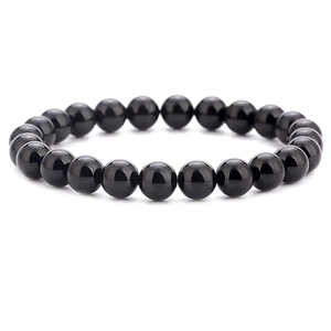 Natural black volcanic lava stone and polished obsidian crystal beaded bracelet