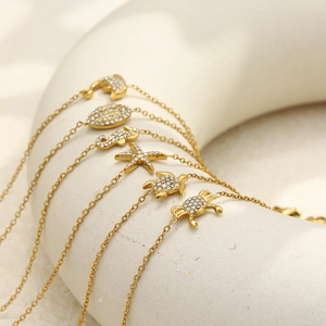 Stainless Steel Bracelet 18K Gold Plated Ocean Sea Life Pendant Rhinestone Jewelry For Women Dolphin Seahorse Shell