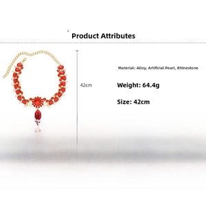 Detailed view of red crystal floral necklace with 42cm length and 64.4g weight specification