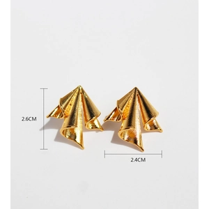 Artistic gold crinkled metal earrings with Roman geometric design measuring 2.6cm by 2.4cm