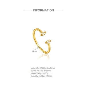 Detailed view of 925 sterling silver gold ring showing 1.2mm band width and zircon stones