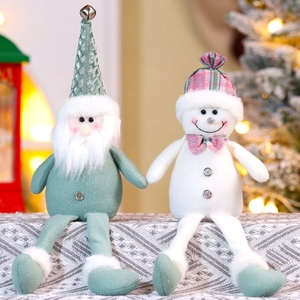 Weihnachtsplüschpuppen mit langen Beinen mintgrüner Weihnachtsmann und weißer Schneemann
