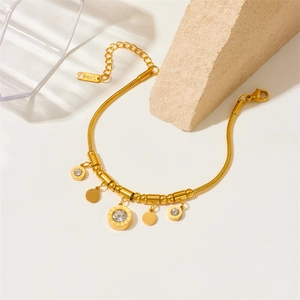 Bohemian gold-plated stainless steel bracelet with turquoise and roman numeral pendants