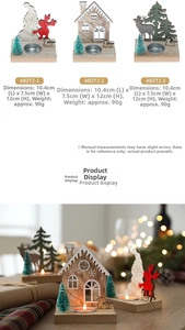 Detailed view of wooden Christmas candle holders with Santa and reindeer scenery