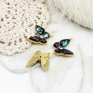 18k gold plated butterfly pendant with abalone shell inlay and double hanging loops