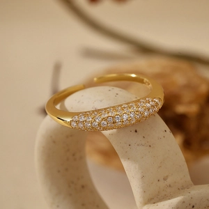 Adjustable Open Ring 925 Sterling Silver Micro Pave White Zircon Simple Geometric Fashionable Jewelry For Women
