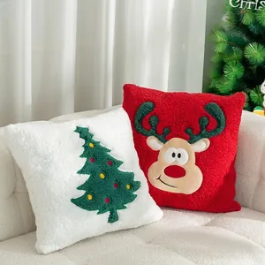 Sherpa Christmas pillow covers with Santa Claus and reindeer embroidery for home decor