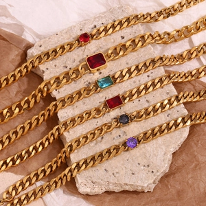 18K gold plated Cuban chain bracelet with multi-colored cubic zirconia inlays
