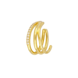 Französischer Minimalistischer 18K Vergoldeter Kupfer Ohrclip Mit Zirkonia Besetzt Dreireihig C-Form Ohne Ohrloch Mode Ohrklemme Für Damen